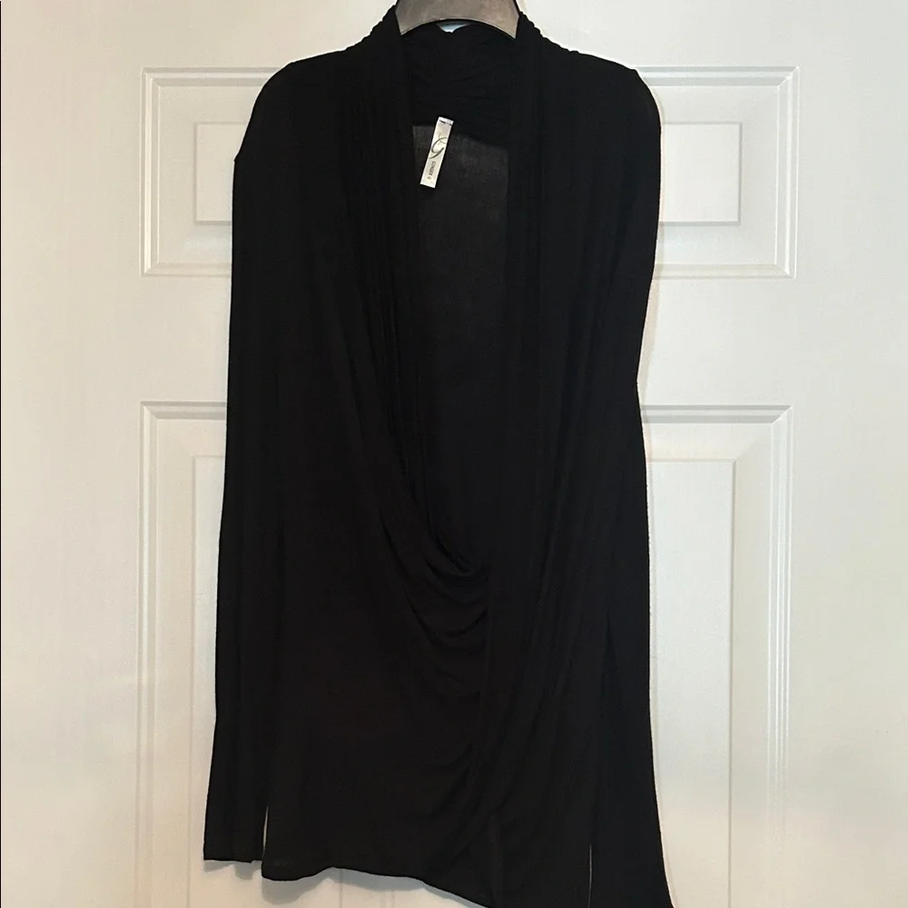 Ginger G/Anthropologie Waterfall Draped Knit Top Black M Lightweight Minimalist